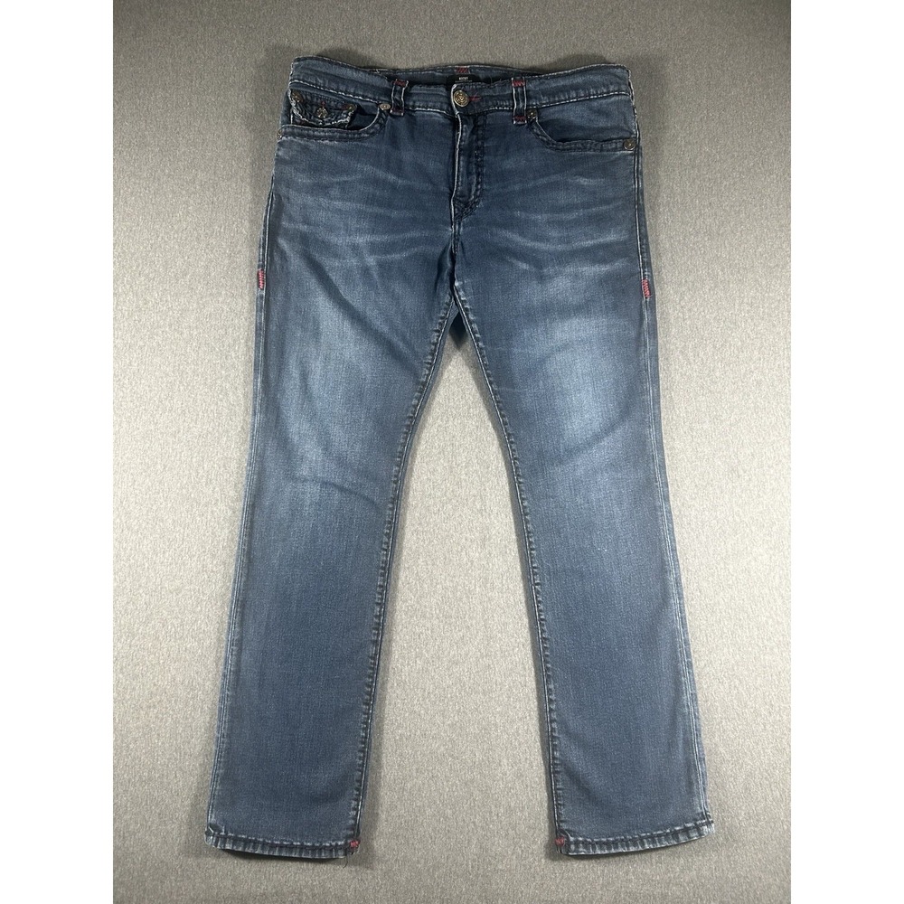 True Religion Ricky Relaxed Straight Jeans with Red‎ Contrast Stitching Size 40